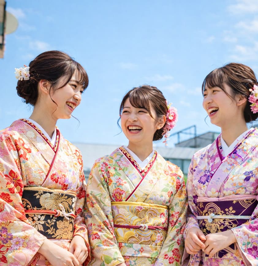 振袖姿で笑い合う3人