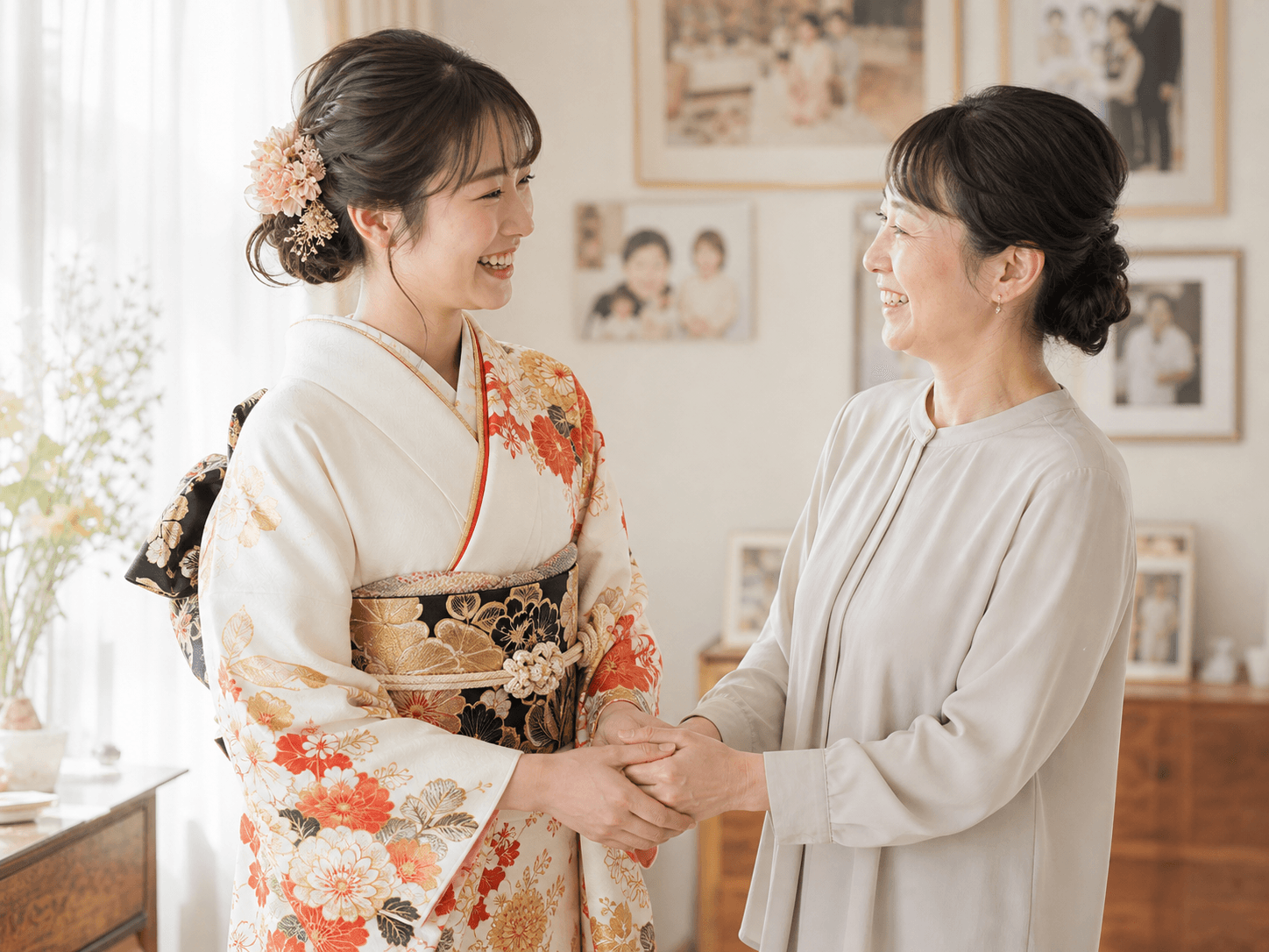 振袖姿のお嬢さまとお母さま
