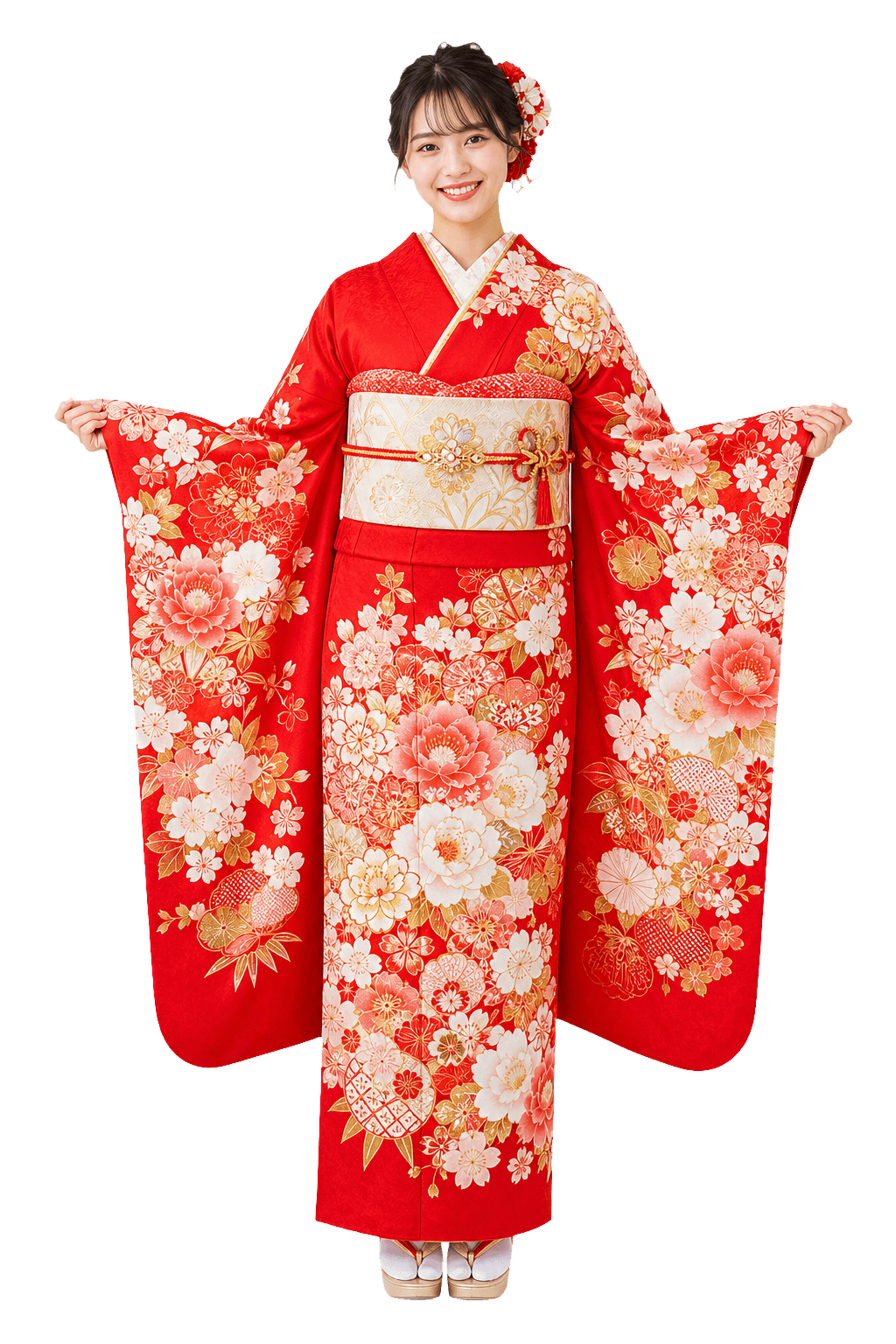 赤い振袖姿の女性